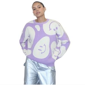 Cream Lavander Swirly Smiley Sweater